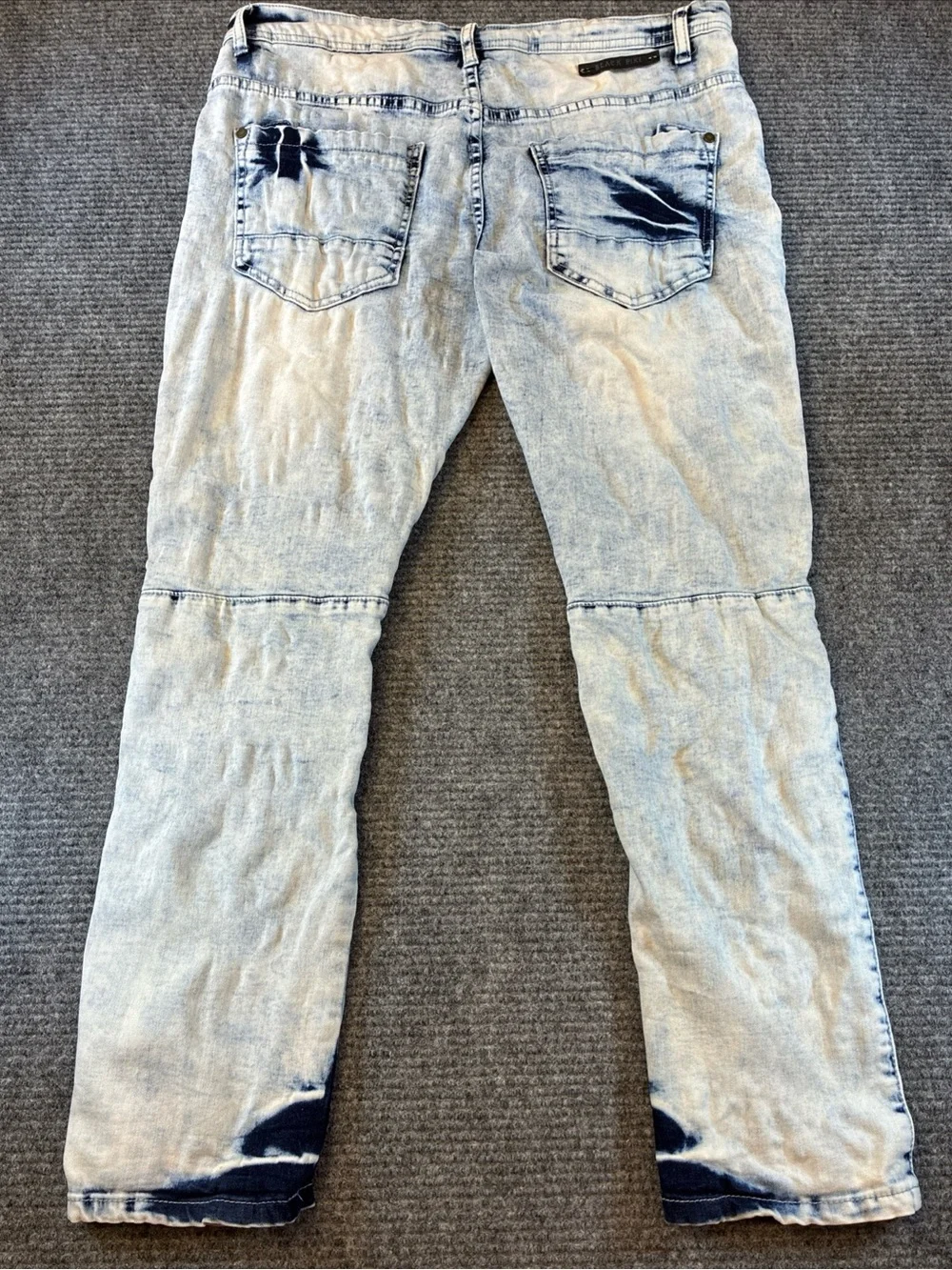 Black Pike Jeans Mens 34x32 Moto Biker Acid Wash Blue Stretch Ribbed Knee Denim